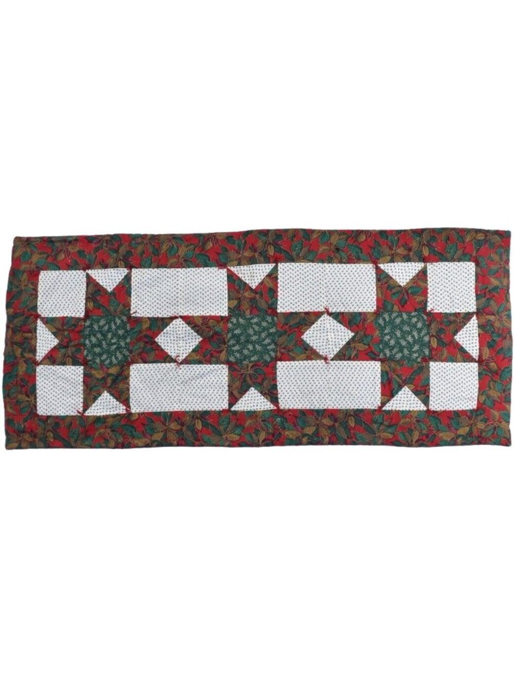 Vintage Quilted Christmas Table Runner Handmade Patchwork Holiday Decor 38 in